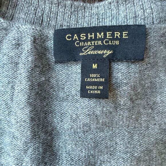 Charter club 100% cashmere cardigan sweater womens size medium gray puff sleeve - Picture 6 of 9